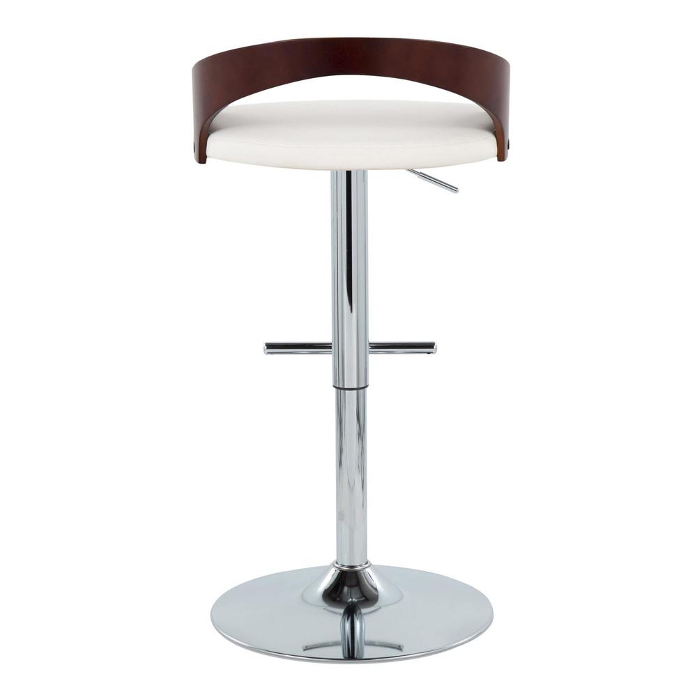 Chrome Metal, Cherry Wood, White PU Grotto Adjustable Barstool - Set of 2. Picture 5