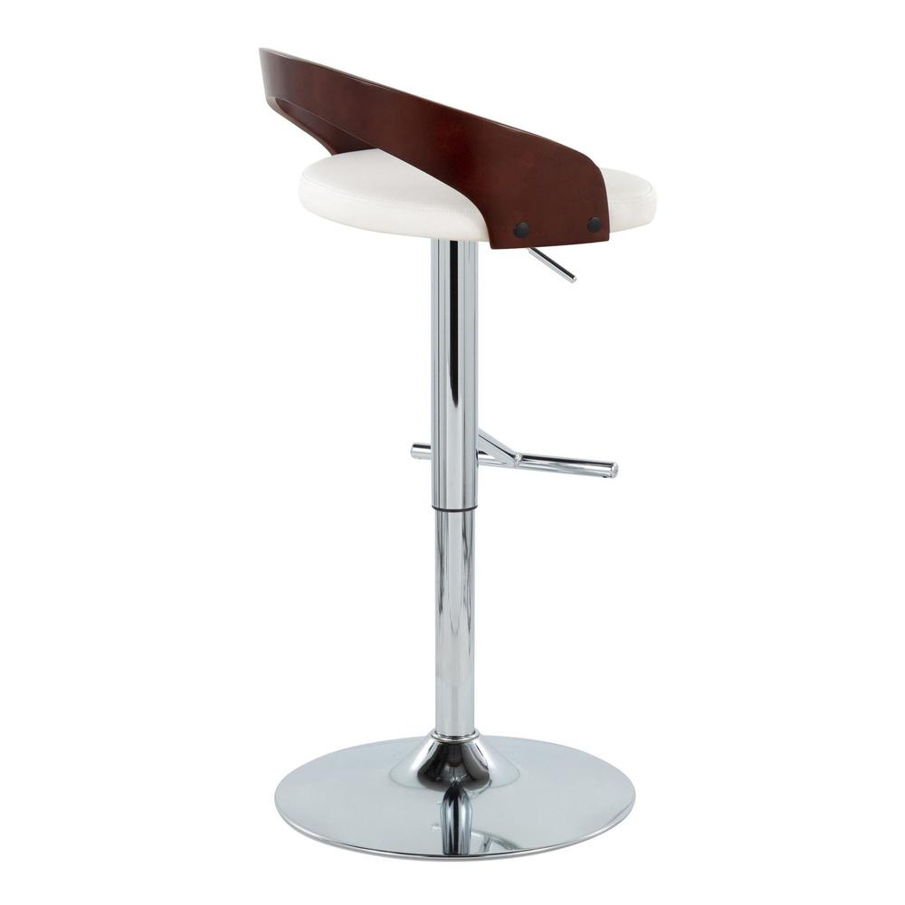 Chrome Metal, Cherry Wood, White PU Grotto Adjustable Barstool - Set of 2. Picture 4