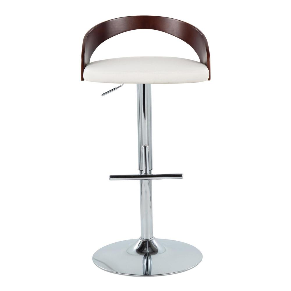 Chrome Metal, Cherry Wood, White PU Grotto Adjustable Barstool - Set of 2. Picture 6