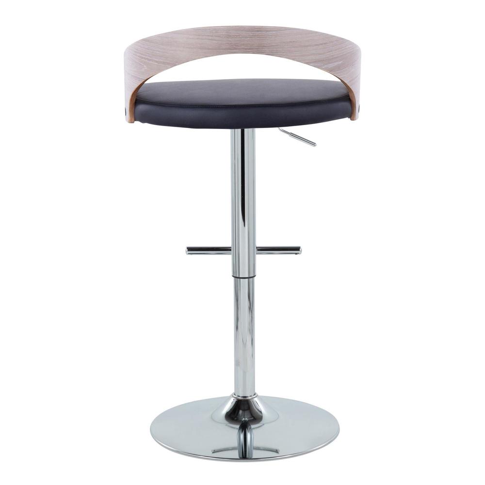 Chrome Metal, Light Grey Wood, Black PU Grotto Adjustable Barstool - Set of 2. Picture 5