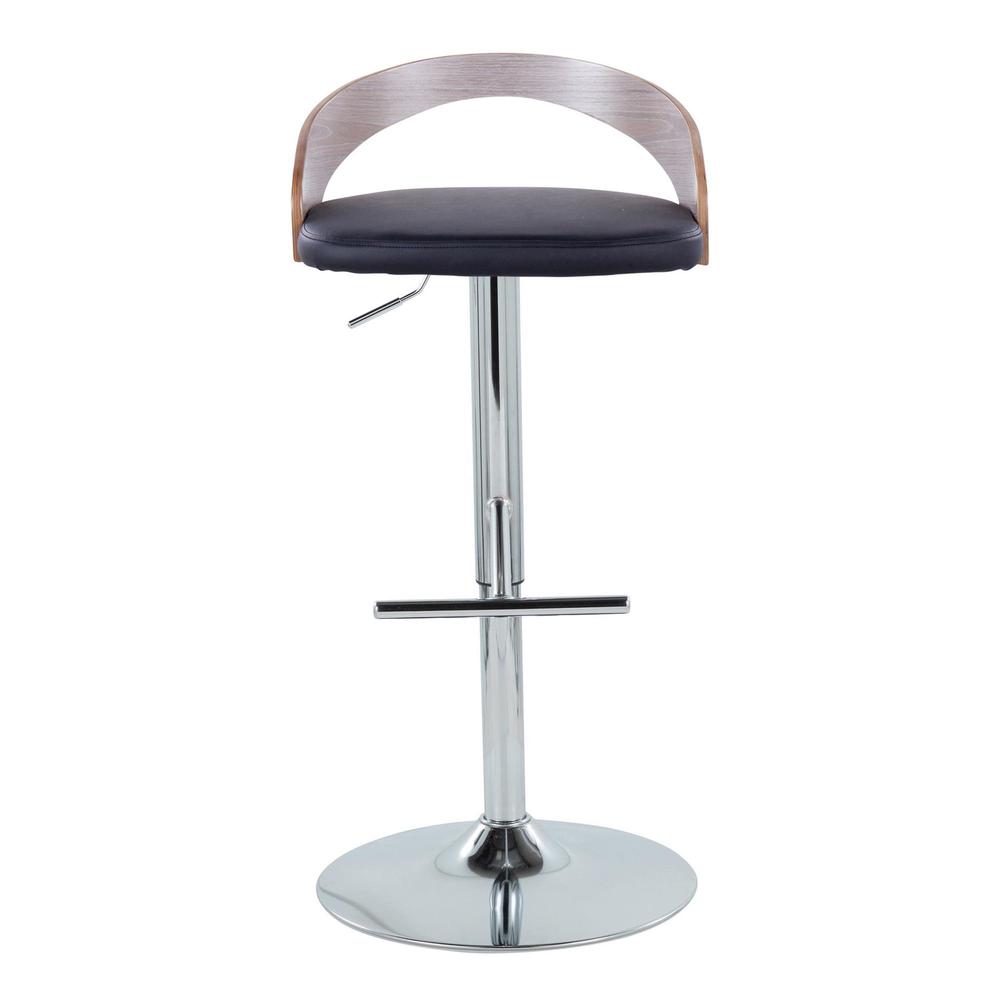 Chrome Metal, Light Grey Wood, Black PU Grotto Adjustable Barstool - Set of 2. Picture 6