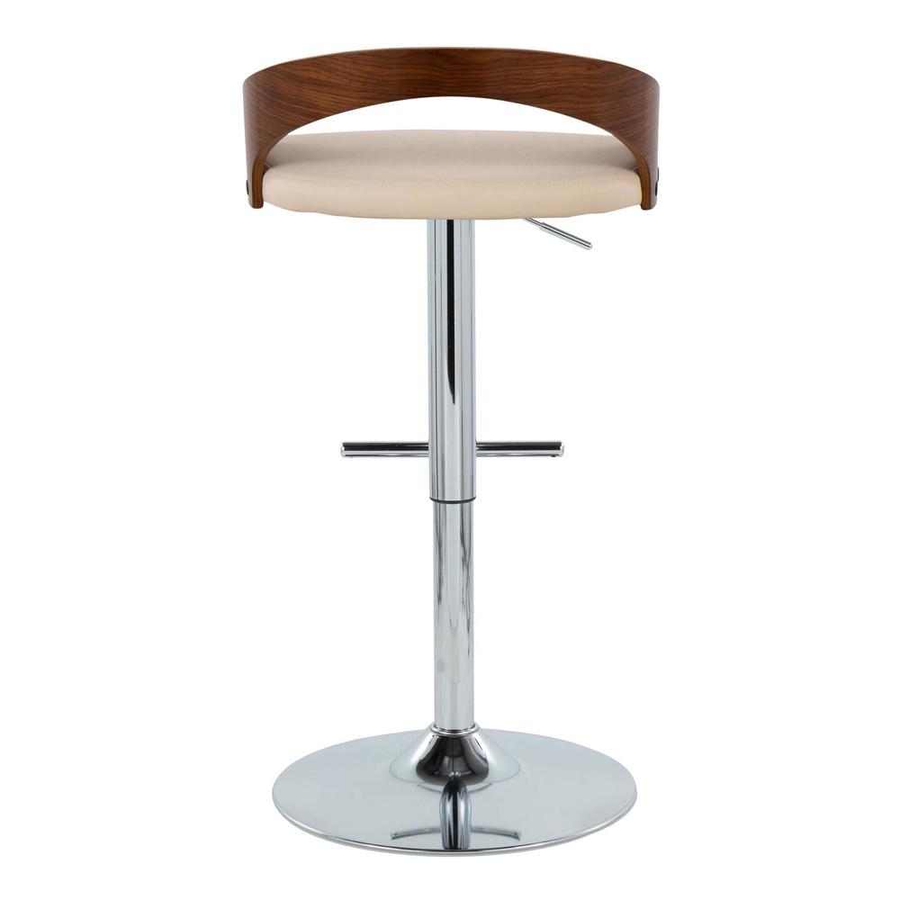Chrome Metal, Walnut Wood, Cream PU Grotto Adjustable Barstool - Set of 2. Picture 5
