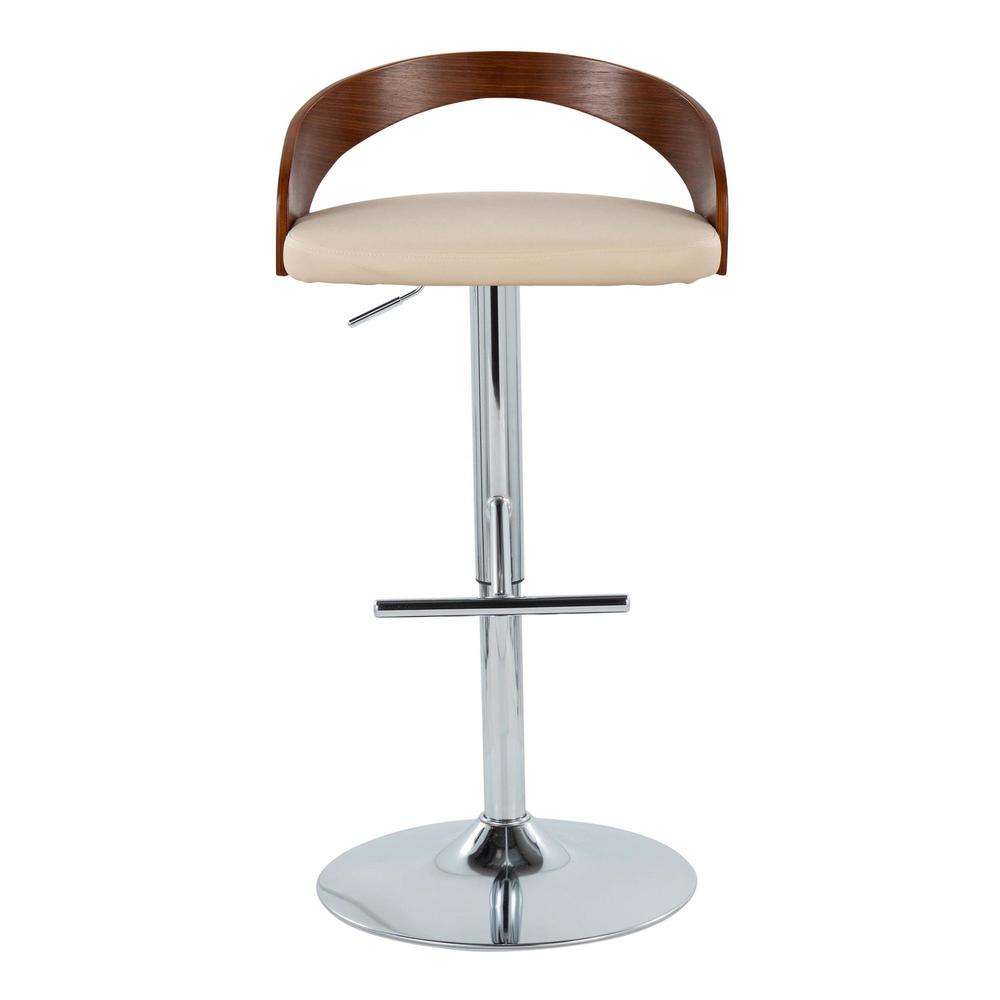 Chrome Metal, Walnut Wood, Cream PU Grotto Adjustable Barstool - Set of 2. Picture 6