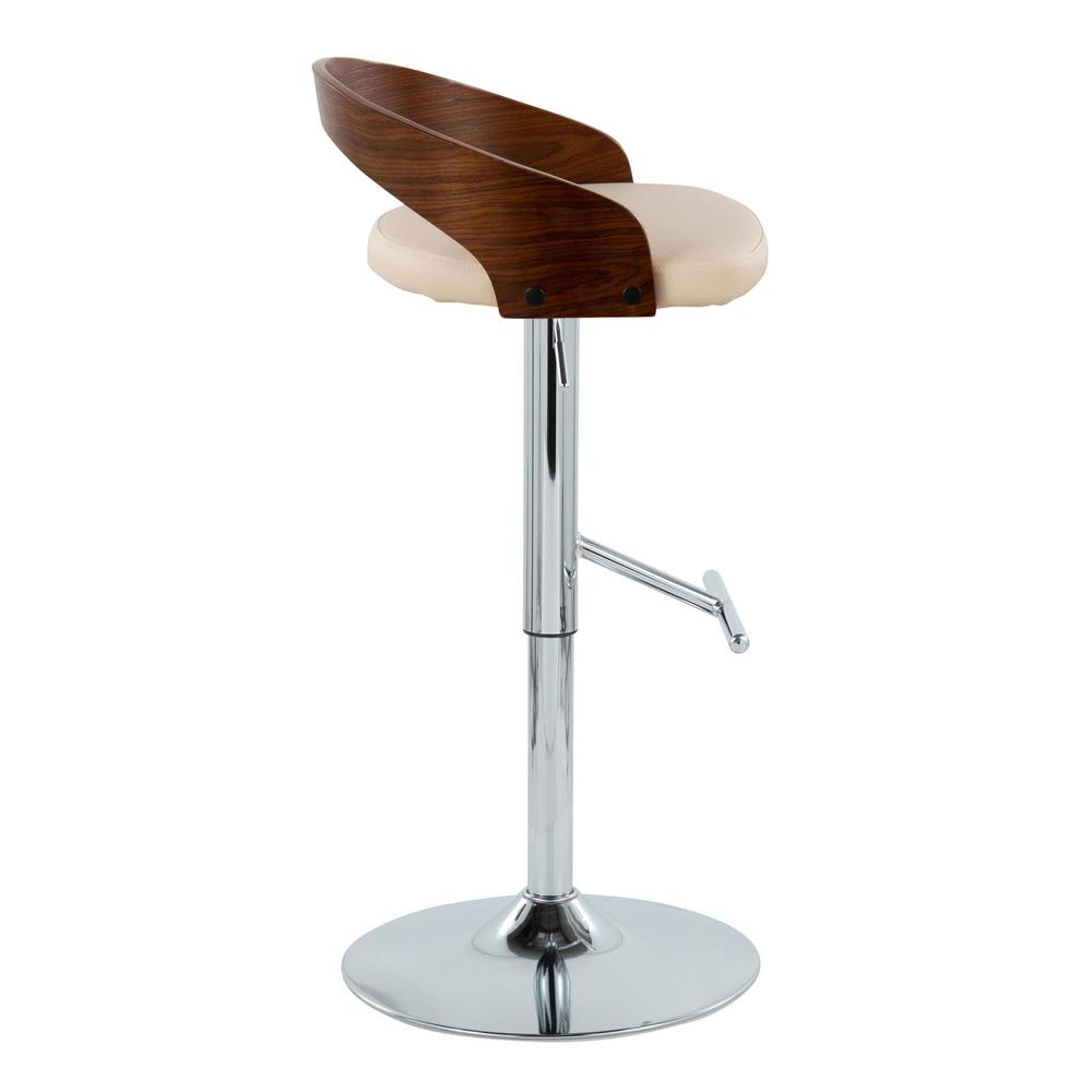 Chrome Metal, Walnut Wood, Cream PU Grotto Adjustable Barstool - Set of 2. Picture 3