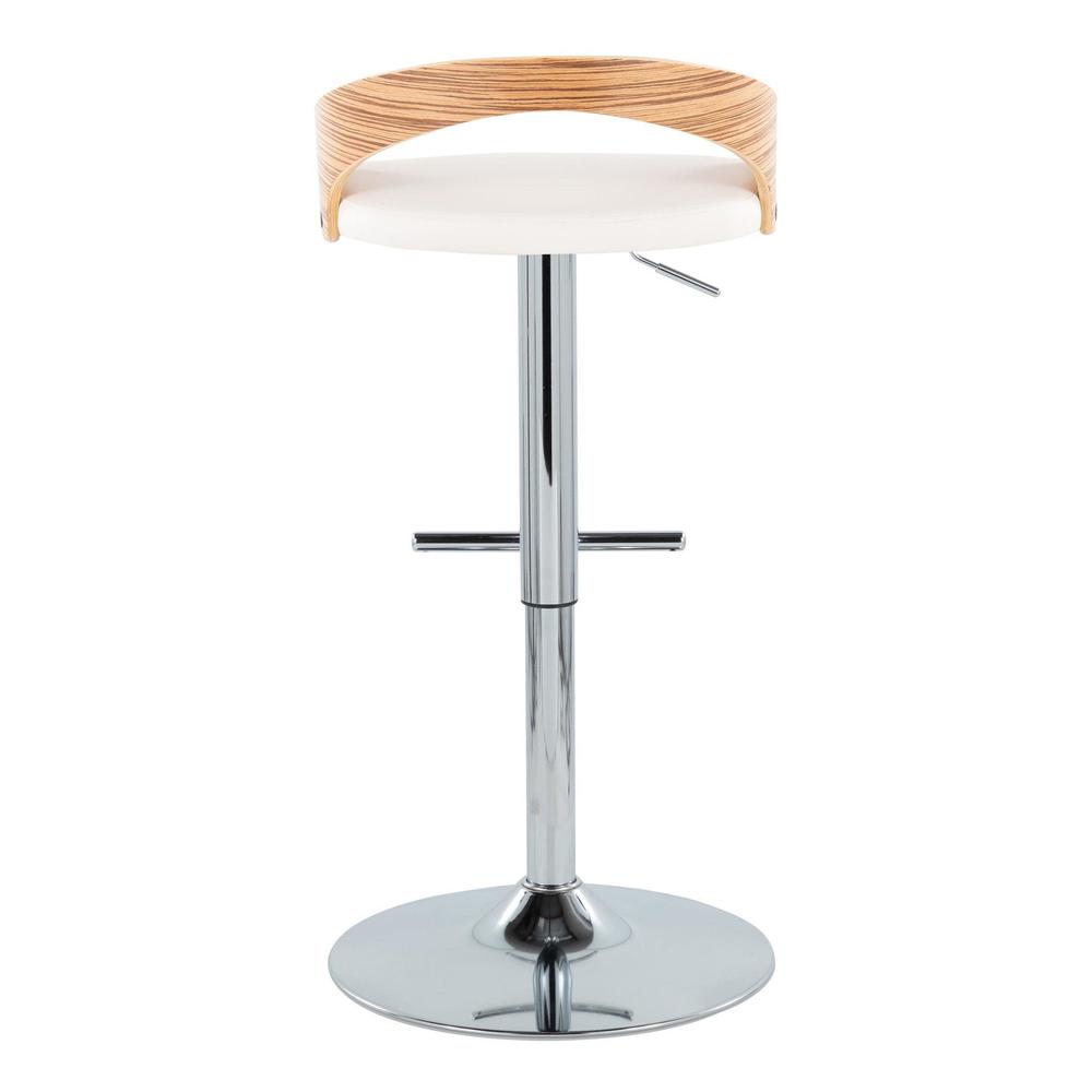 Chrome Metal, Zebra Wood, White PU Grotto Adjustable Barstool - Set of 2. Picture 5