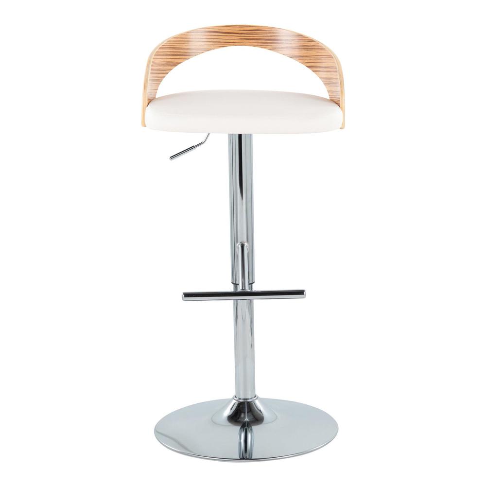 Chrome Metal, Zebra Wood, White PU Grotto Adjustable Barstool - Set of 2. Picture 6
