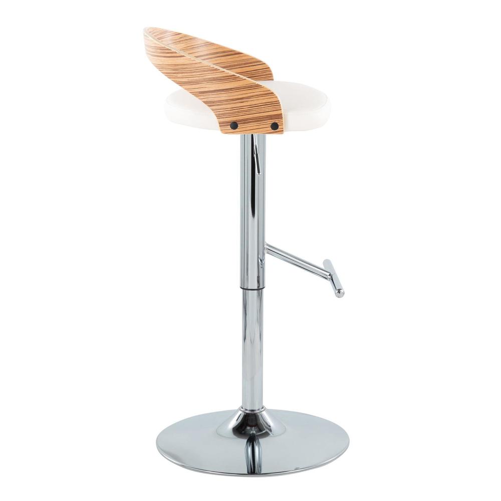 Chrome Metal, Zebra Wood, White PU Grotto Adjustable Barstool - Set of 2. Picture 3