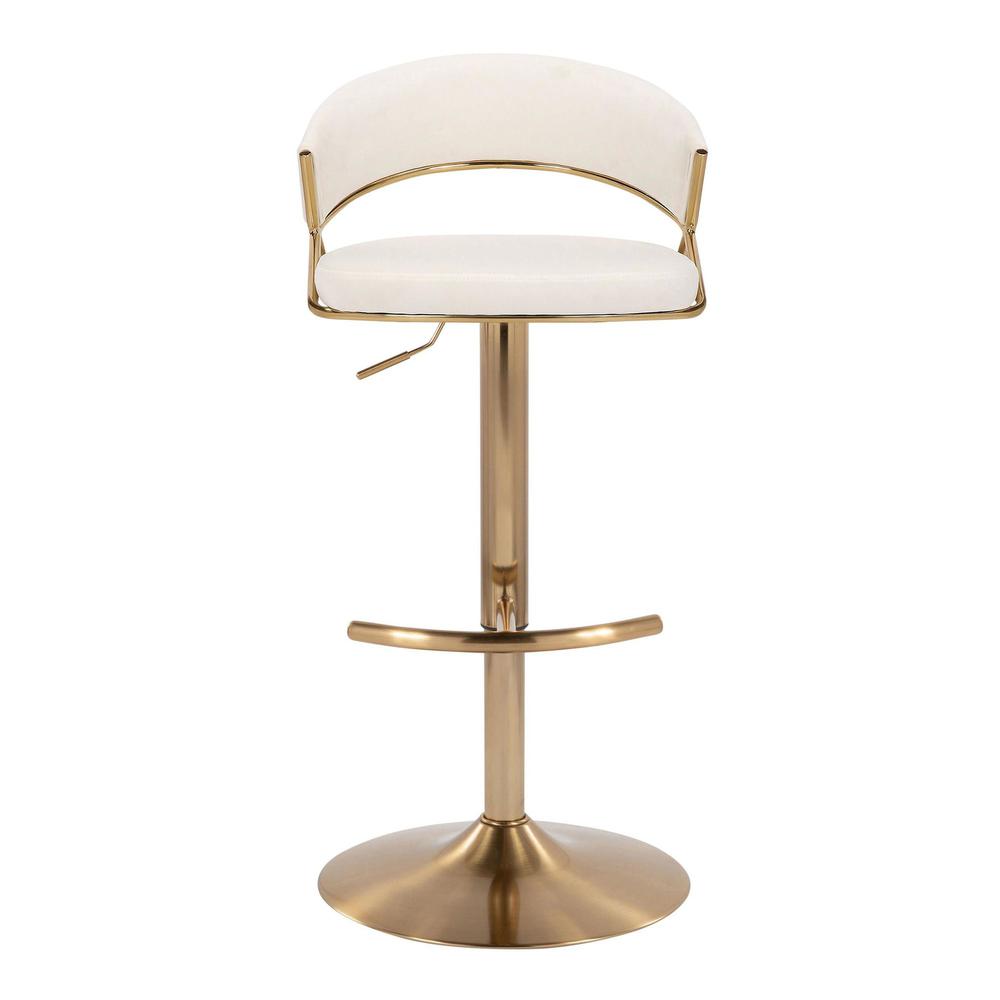 Gold Metal, Cream Velvet Jie Adjustable Barstool - Set of 2. Picture 6