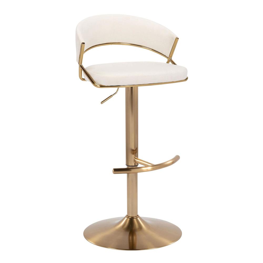 Gold Metal, Cream Velvet Jie Adjustable Barstool - Set of 2. Picture 2