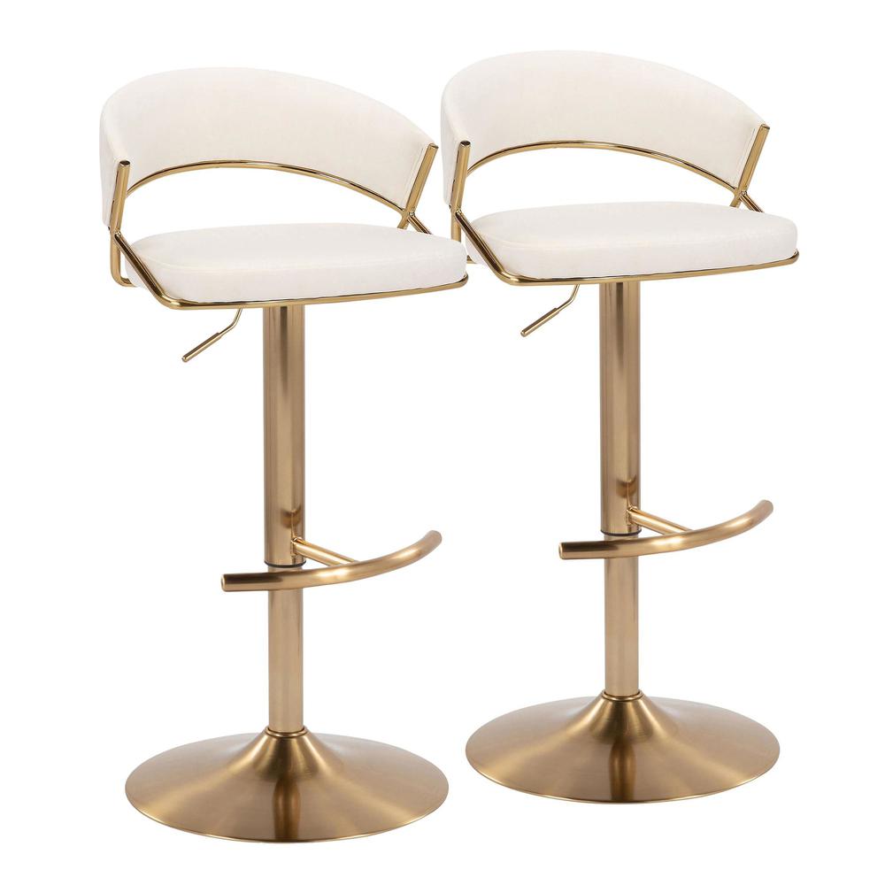 Gold Metal, Cream Velvet Jie Adjustable Barstool - Set of 2. Picture 1