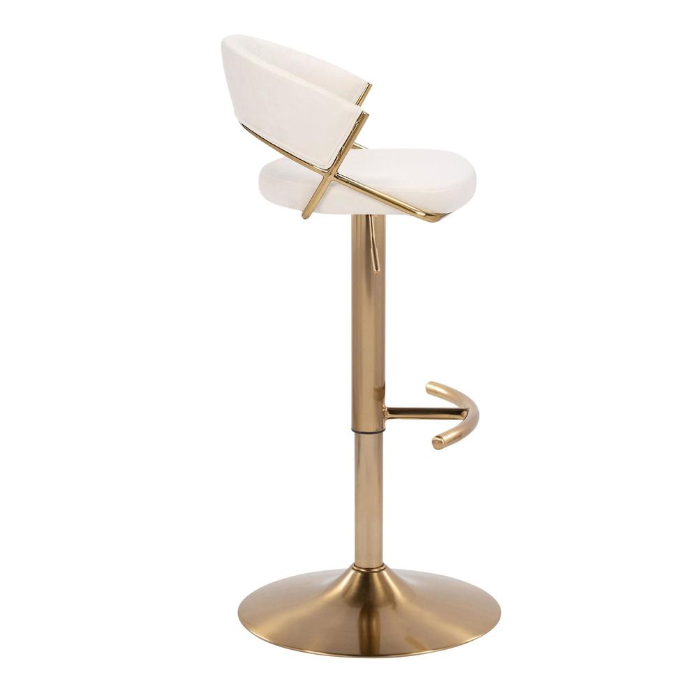 Gold Metal, Cream Velvet Jie Adjustable Barstool - Set of 2. Picture 3