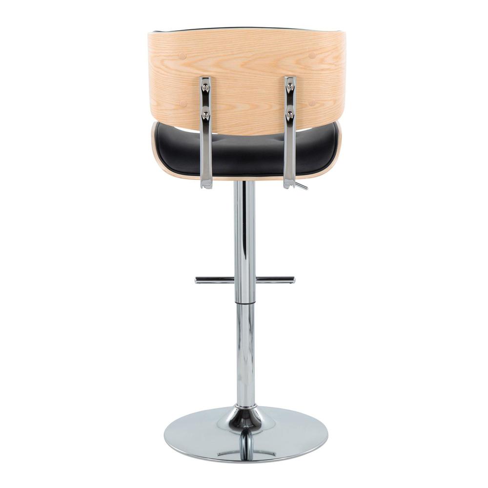 Chrome Metal, Natural Wood, Black PU Lombardi Adjustable Barstool - Set of 2. Picture 5