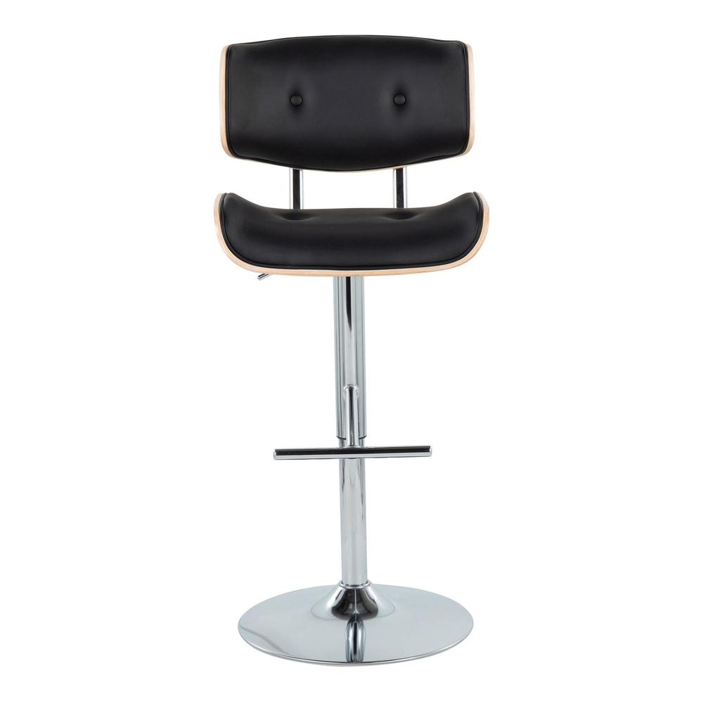 Chrome Metal, Natural Wood, Black PU Lombardi Adjustable Barstool - Set of 2. Picture 6