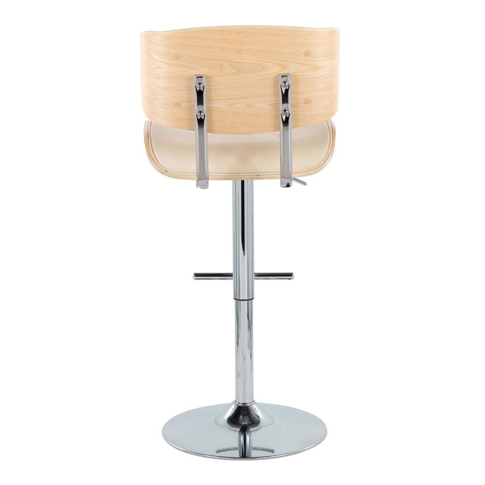 Chrome Metal, Natural Wood, Cream PU Lombardi Adjustable Barstool - Set of 2. Picture 5