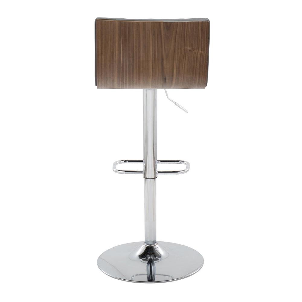 Chrome Metal, Walnut Wood, Grey PU Mason Adjustable Barstool - Set of 2. Picture 5
