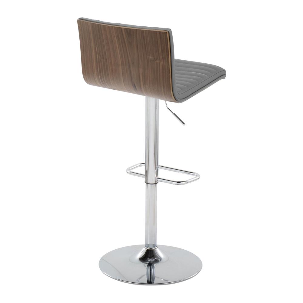 Chrome Metal, Walnut Wood, Grey PU Mason Adjustable Barstool - Set of 2. Picture 4