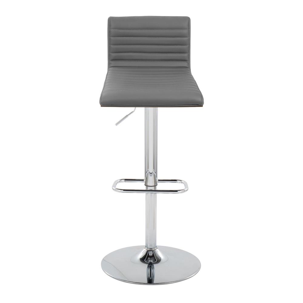 Chrome Metal, Walnut Wood, Grey PU Mason Adjustable Barstool - Set of 2. Picture 6