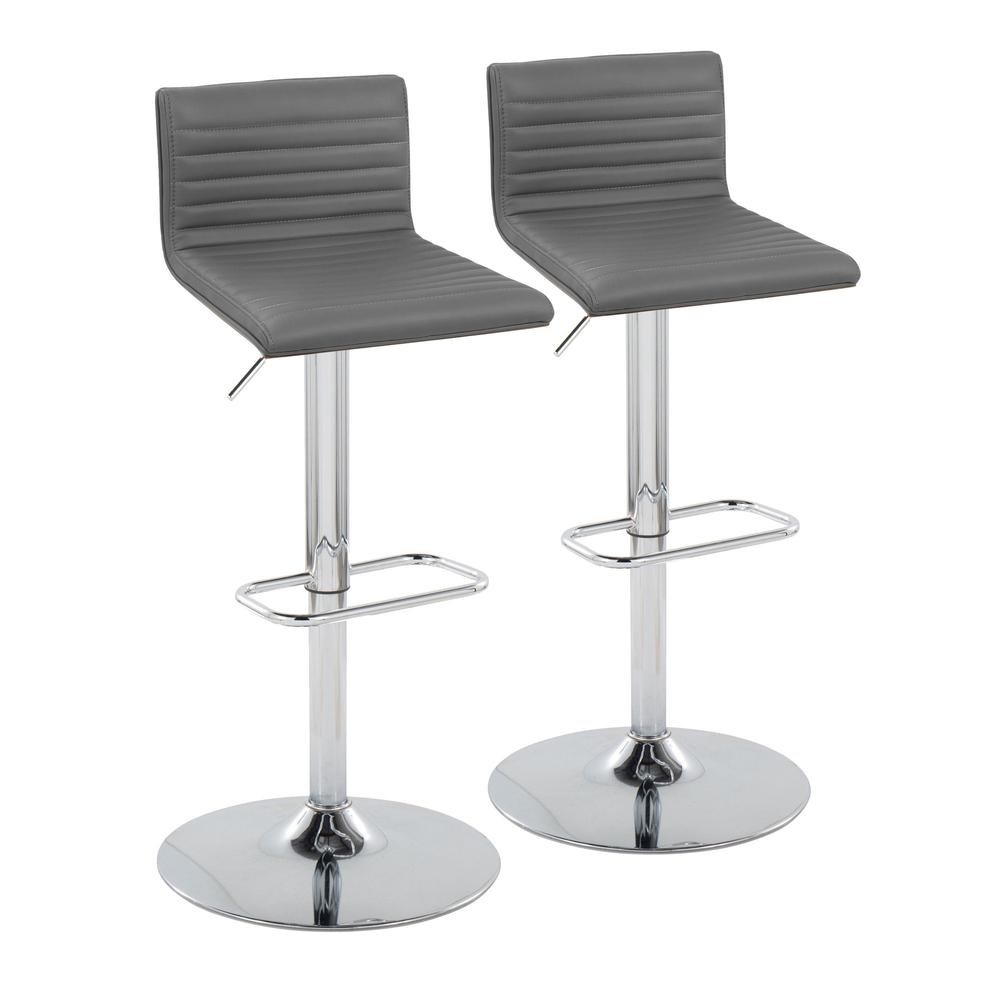 Chrome Metal, Walnut Wood, Grey PU Mason Adjustable Barstool - Set of 2. Picture 1