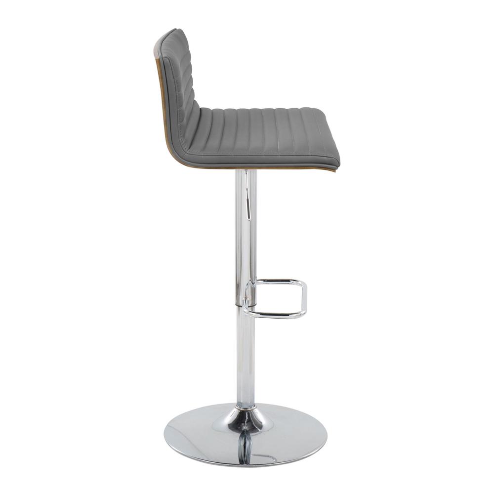 Chrome Metal, Walnut Wood, Grey PU Mason Adjustable Barstool - Set of 2. Picture 3