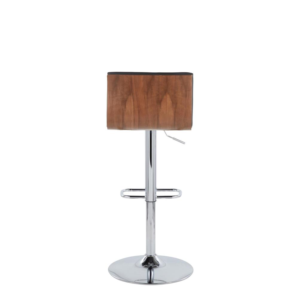Chrome Metal, Walnut Wood, Black PU Mason Adjustable Barstool - Set of 2. Picture 5