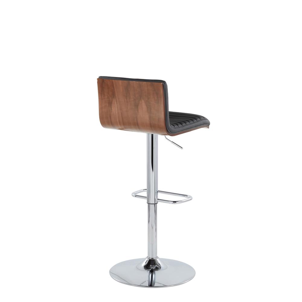 Chrome Metal, Walnut Wood, Black PU Mason Adjustable Barstool - Set of 2. Picture 4