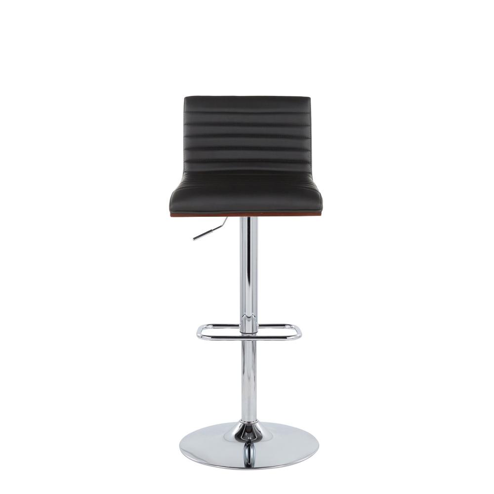 Chrome Metal, Walnut Wood, Black PU Mason Adjustable Barstool - Set of 2. Picture 6