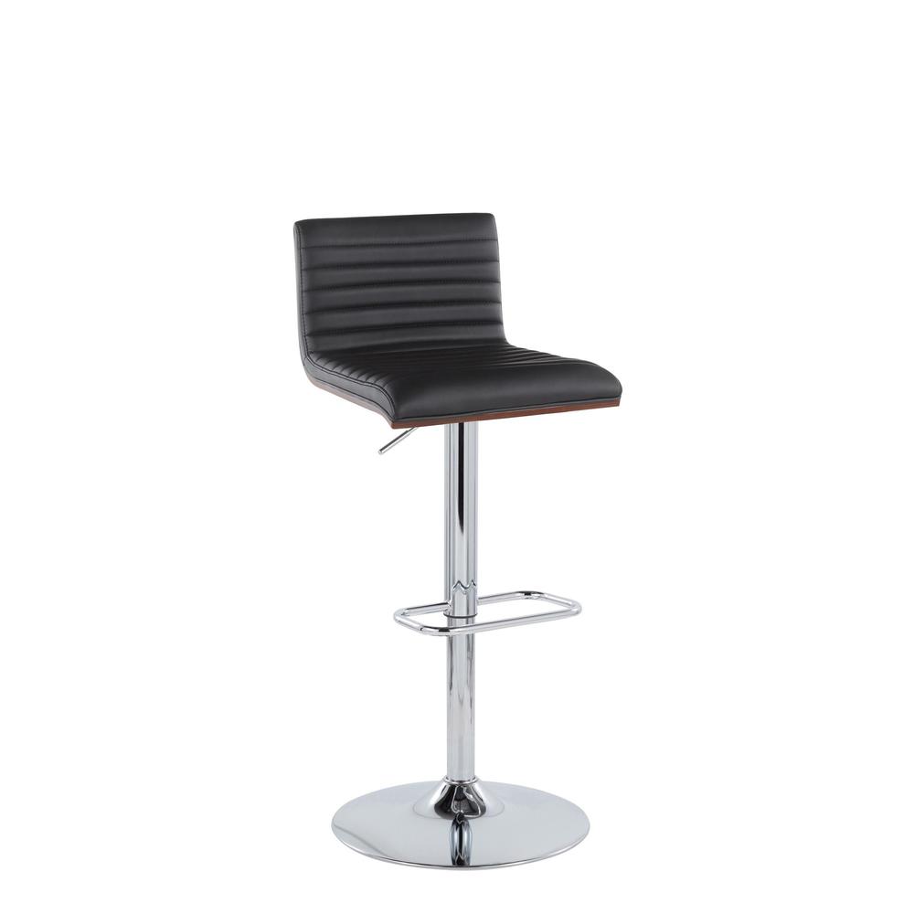Chrome Metal, Walnut Wood, Black PU Mason Adjustable Barstool - Set of 2. Picture 2
