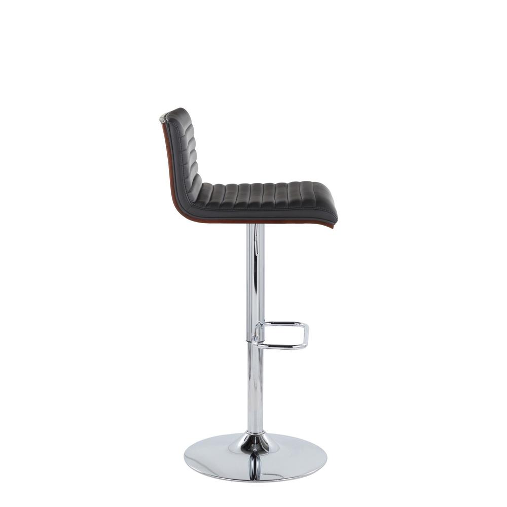 Chrome Metal, Walnut Wood, Black PU Mason Adjustable Barstool - Set of 2. Picture 3