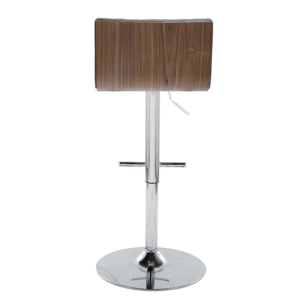 Chrome Metal, Walnut Wood, Grey PU Mason Adjustable Barstool - Set of 2. Picture 5
