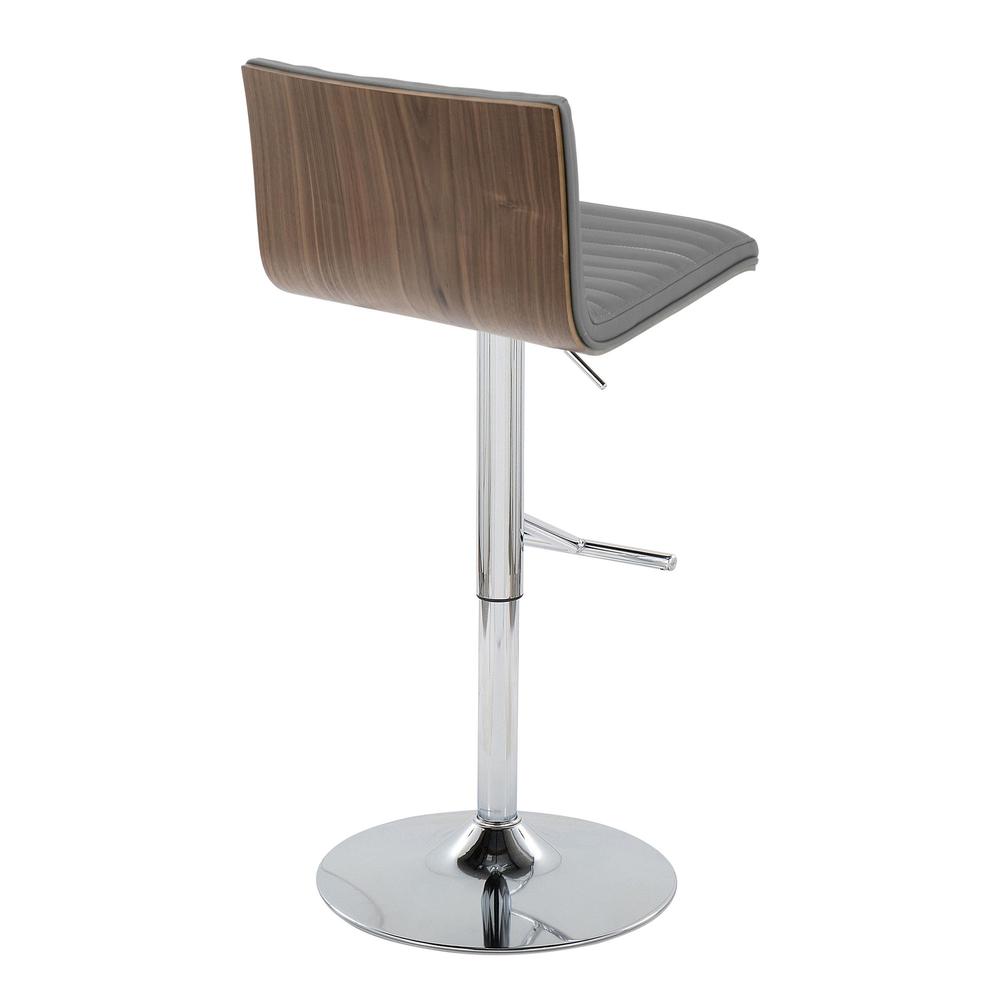 Chrome Metal, Walnut Wood, Grey PU Mason Adjustable Barstool - Set of 2. Picture 4