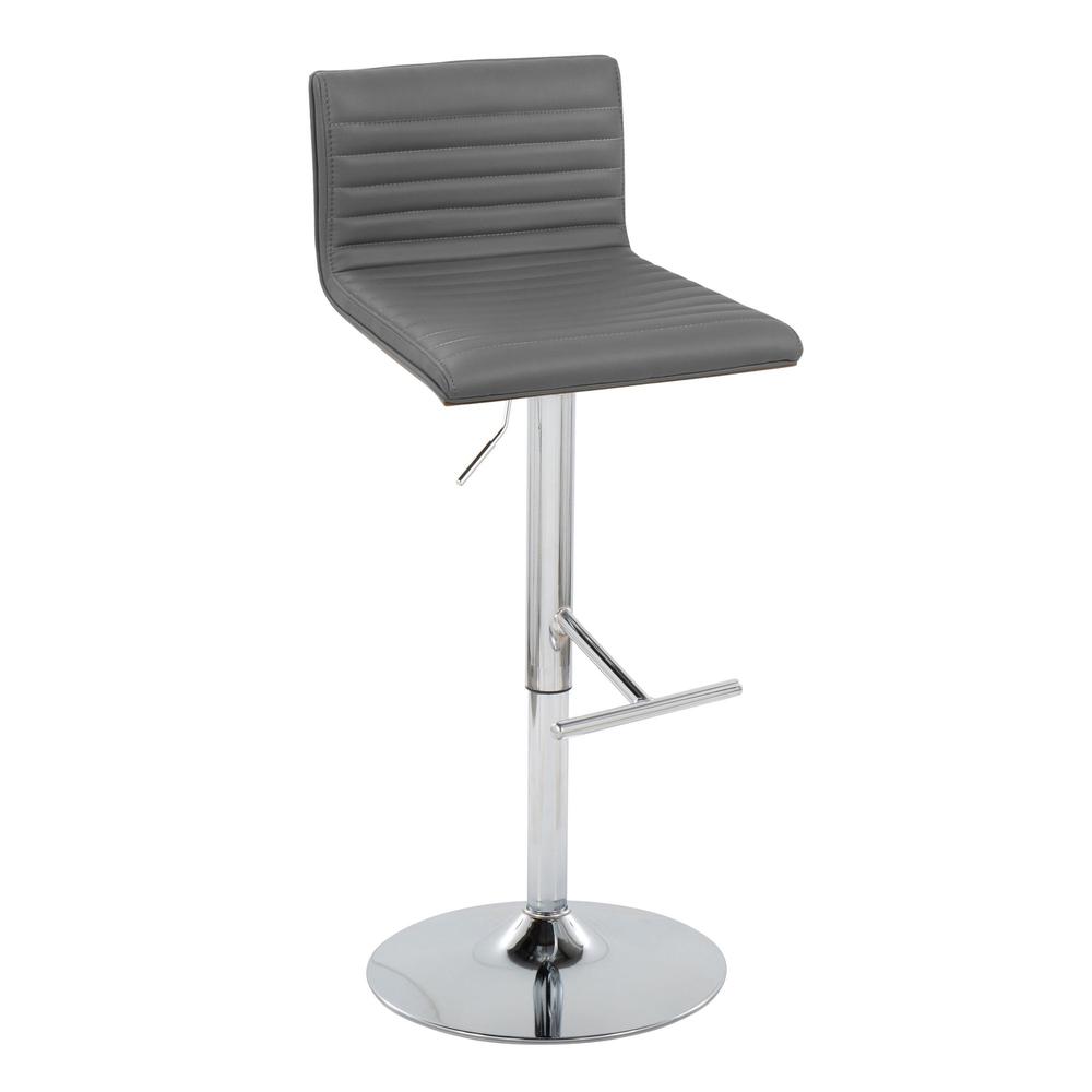 Chrome Metal, Walnut Wood, Grey PU Mason Adjustable Barstool - Set of 2. Picture 2