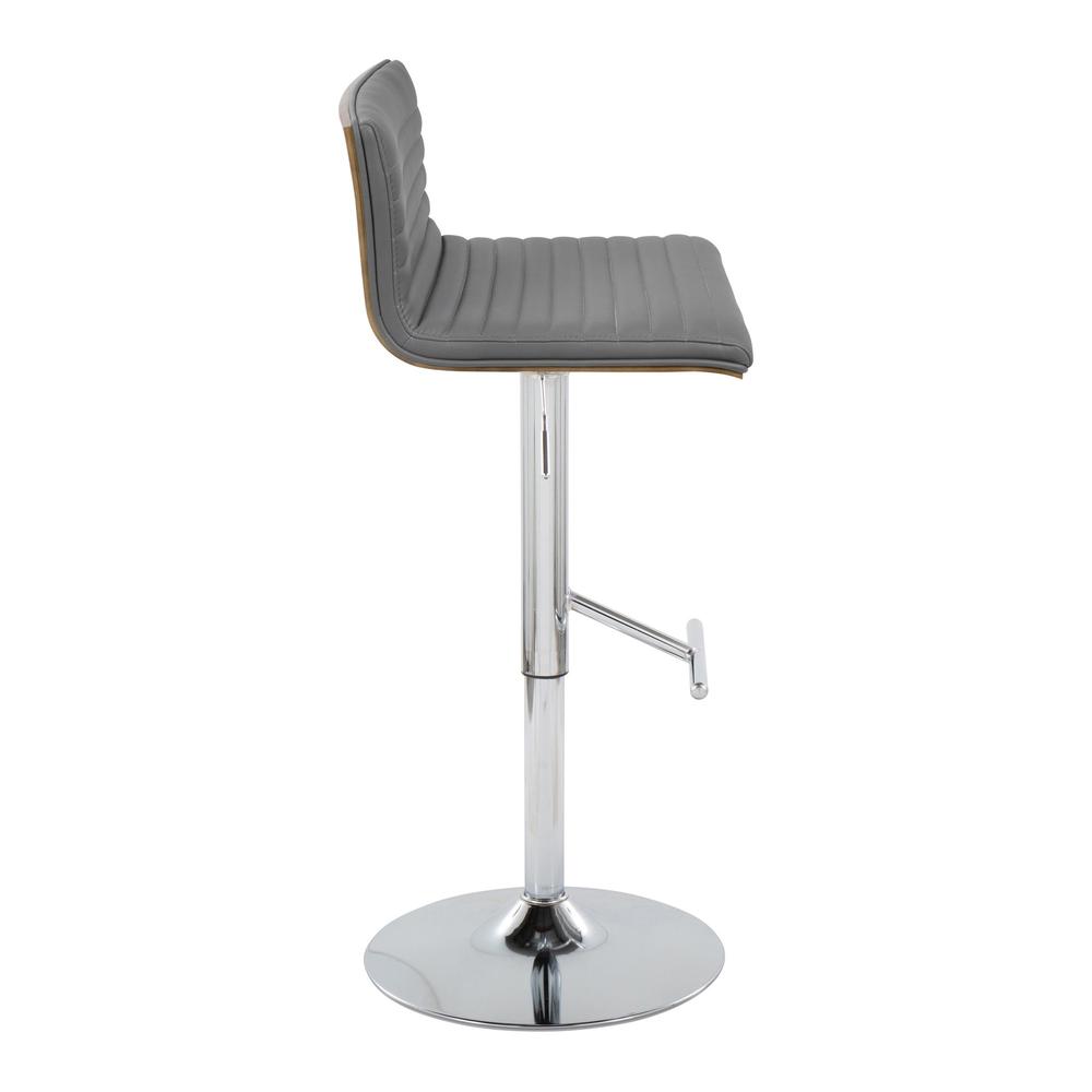Chrome Metal, Walnut Wood, Grey PU Mason Adjustable Barstool - Set of 2. Picture 3