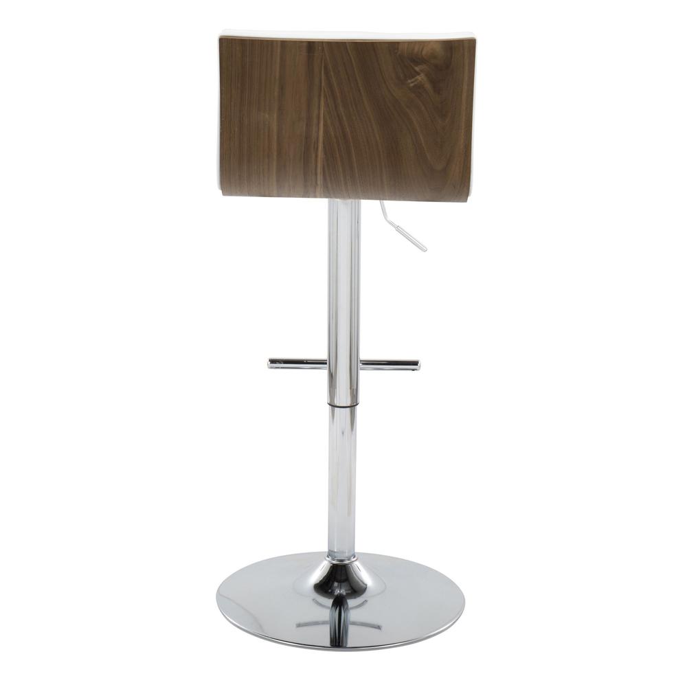 Chrome Metal, Walnut Wood, White PU Mason Adjustable Barstool - Set of 2. Picture 5