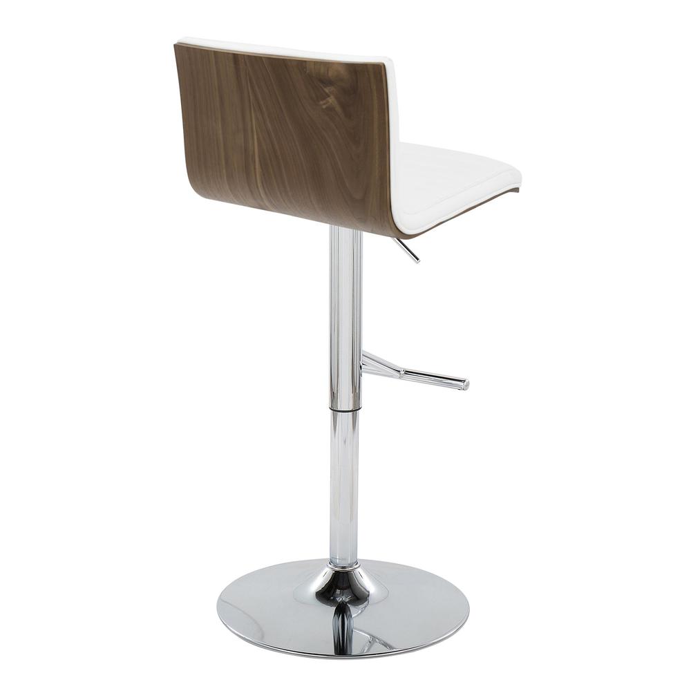 Chrome Metal, Walnut Wood, White PU Mason Adjustable Barstool - Set of 2. Picture 4