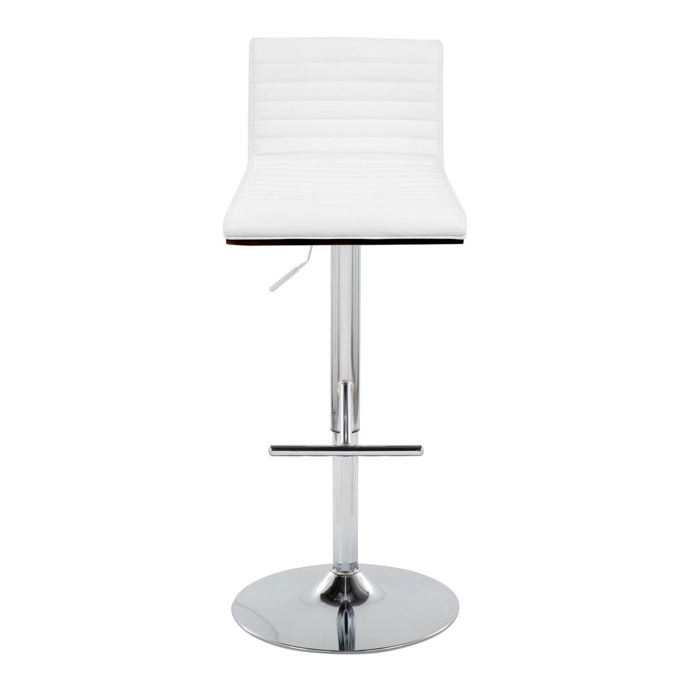 Chrome Metal, Walnut Wood, White PU Mason Adjustable Barstool - Set of 2. Picture 6