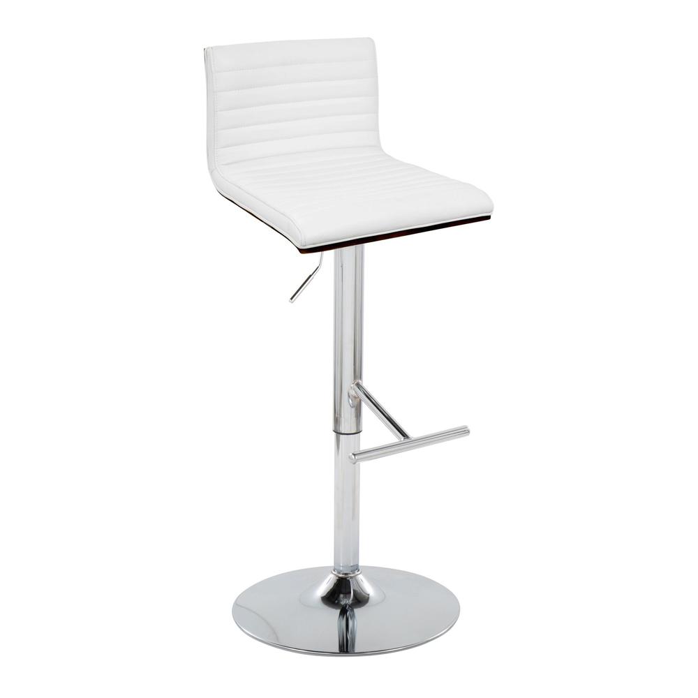 Chrome Metal, Walnut Wood, White PU Mason Adjustable Barstool - Set of 2. Picture 2