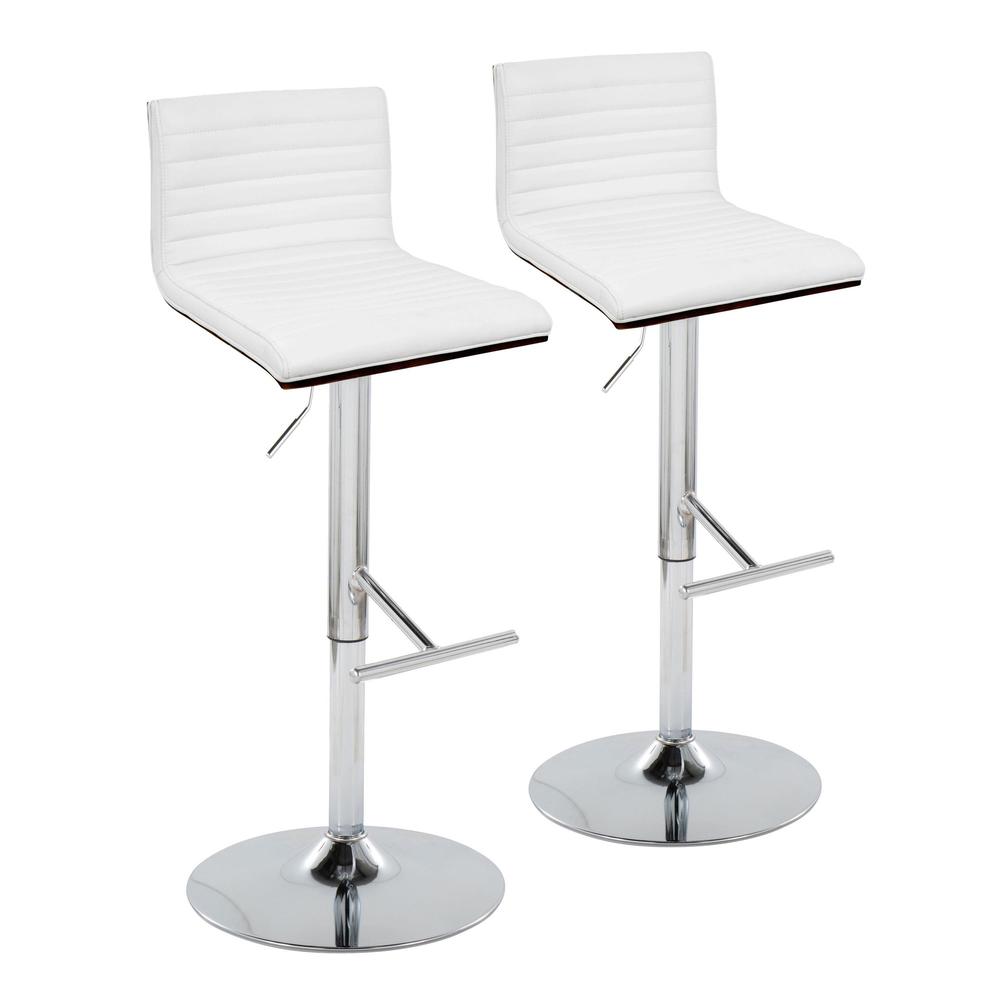 Chrome Metal, Walnut Wood, White PU Mason Adjustable Barstool - Set of 2. Picture 1