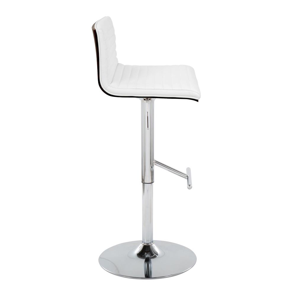 Chrome Metal, Walnut Wood, White PU Mason Adjustable Barstool - Set of 2. Picture 3
