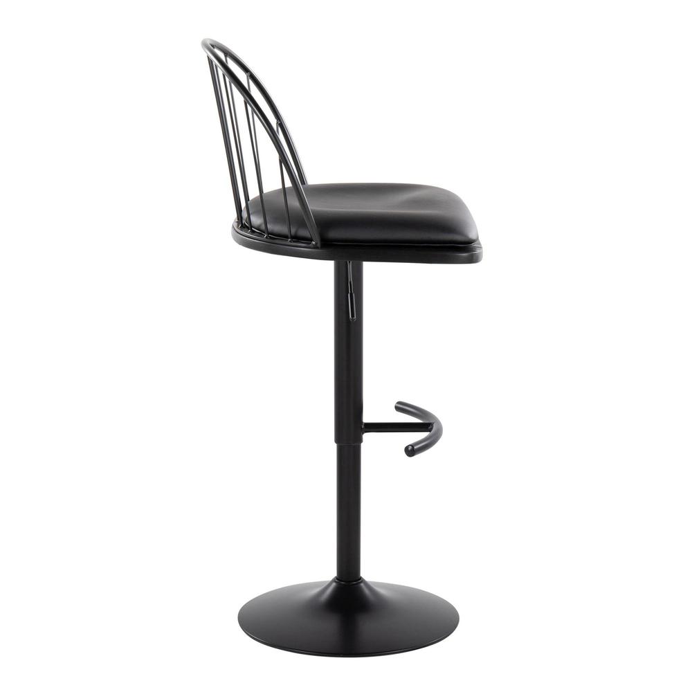 Black Metal, Black Wood, Black PU Riley Adjustable Barstool - Set of 2. Picture 3