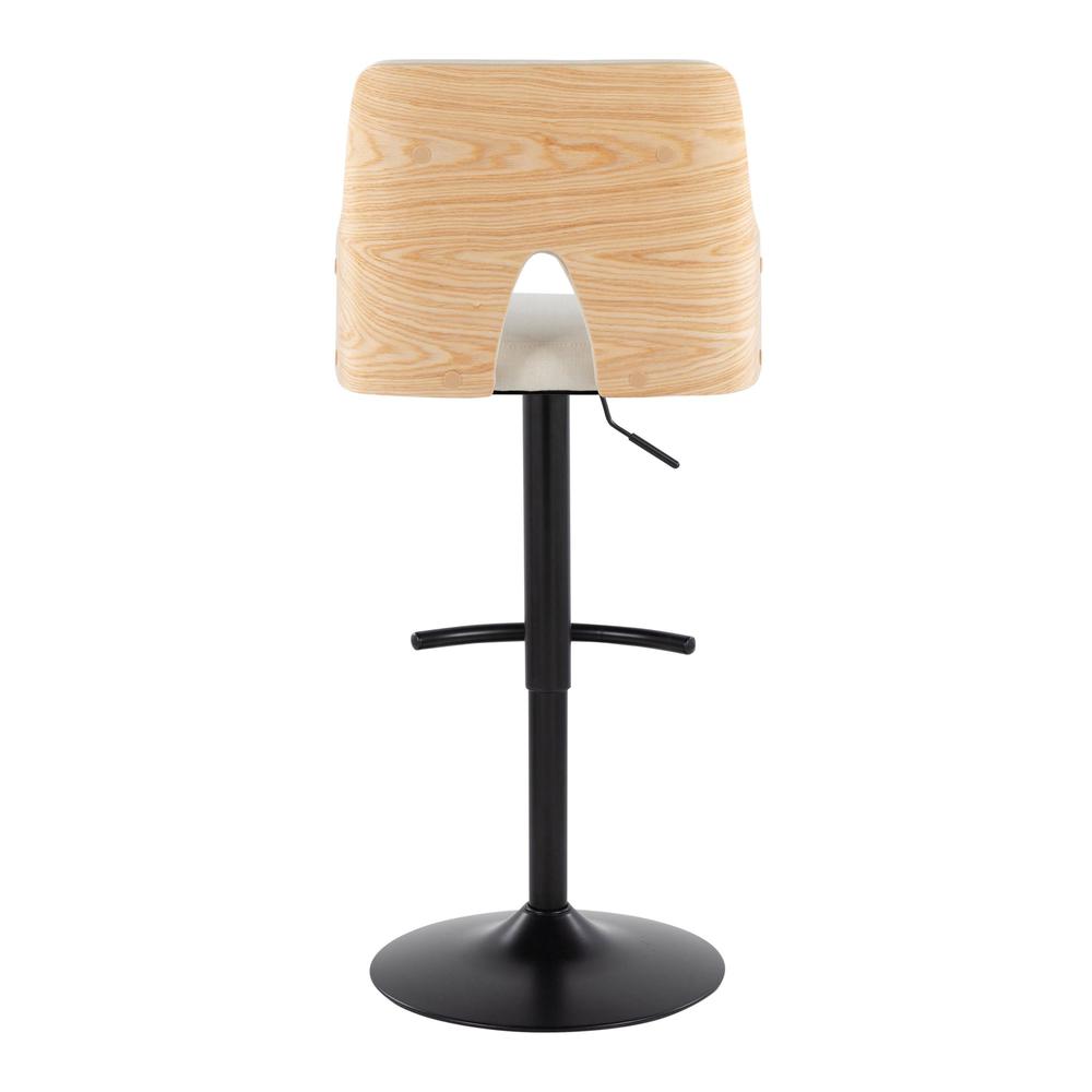 Black Metal, Natural Wood, Cream Fabric Stella Adjustable Barstool - Set of 2. Picture 5