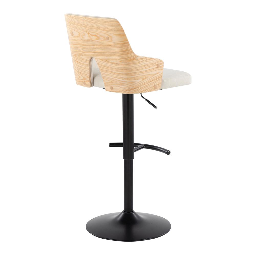 Black Metal, Natural Wood, Cream Fabric Stella Adjustable Barstool - Set of 2. Picture 4