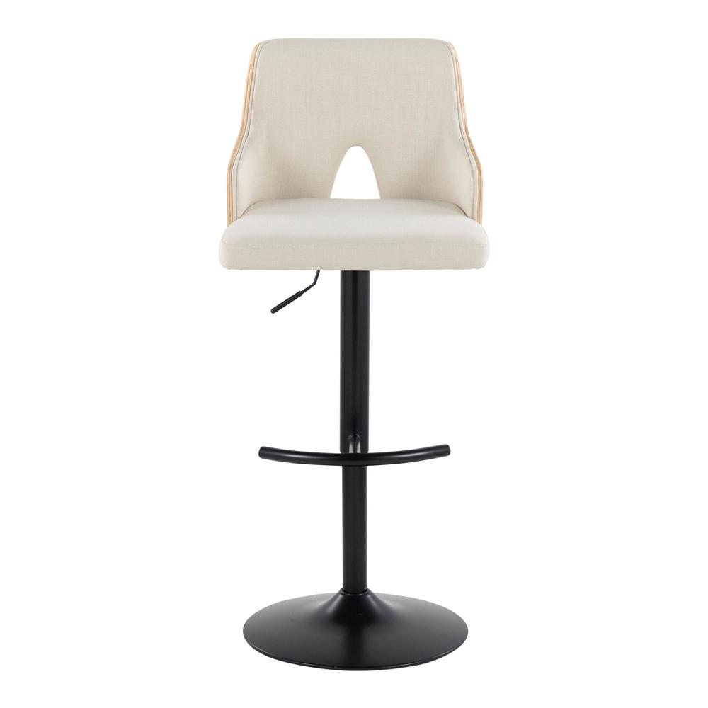 Black Metal, Natural Wood, Cream Fabric Stella Adjustable Barstool - Set of 2. Picture 6