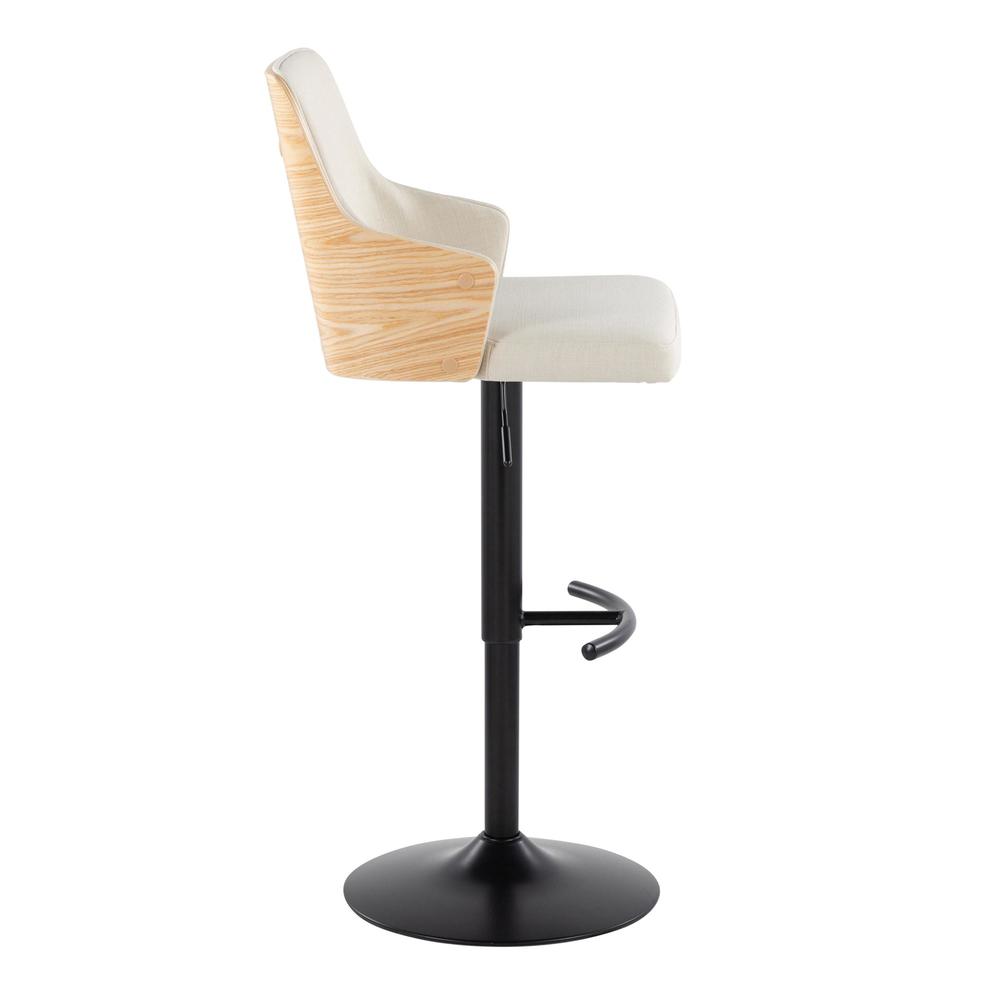 Black Metal, Natural Wood, Cream Fabric Stella Adjustable Barstool - Set of 2. Picture 3