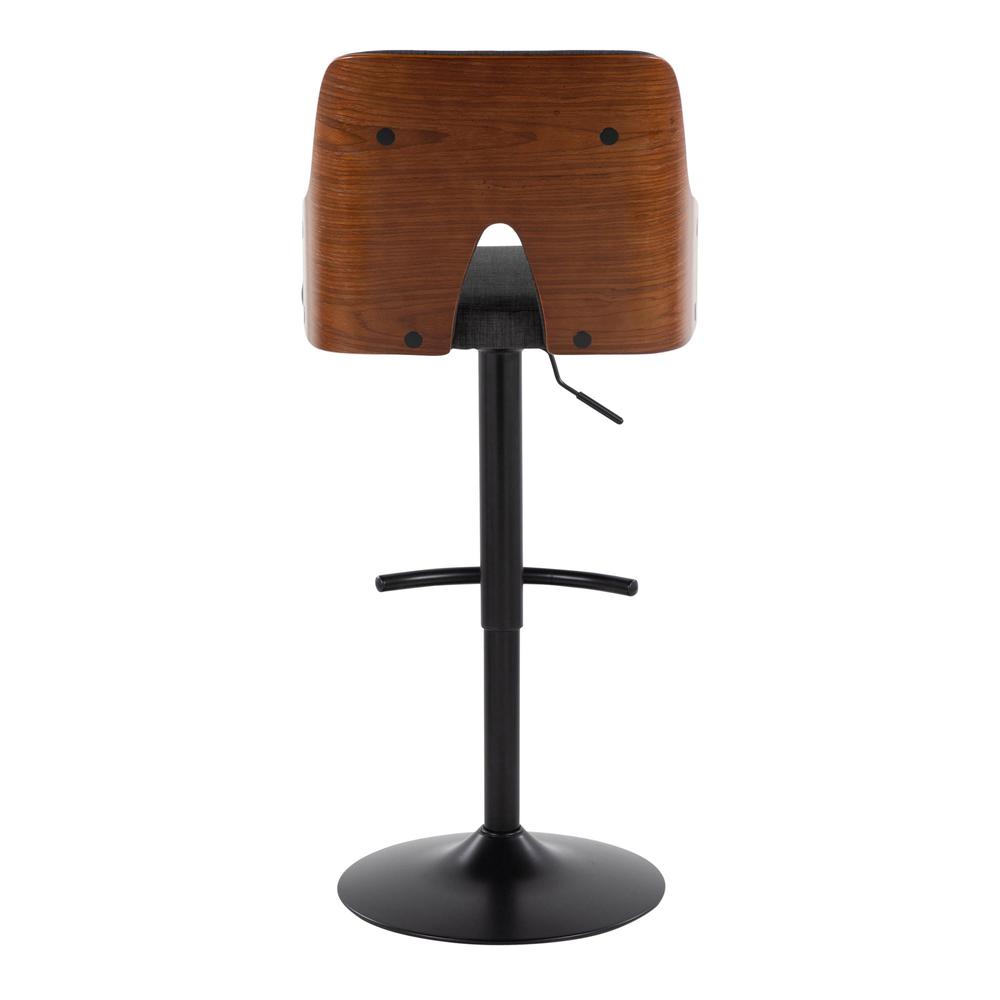 Black Metal, Walnut Wood, Charcoal Fabric Stella Adjustable Barstool - Set of 2. Picture 5