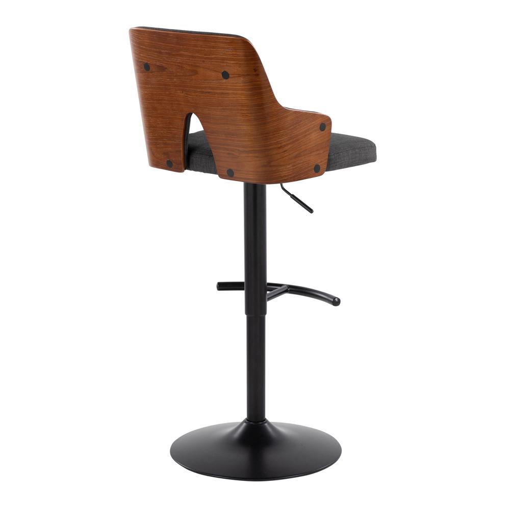 Black Metal, Walnut Wood, Charcoal Fabric Stella Adjustable Barstool - Set of 2. Picture 4