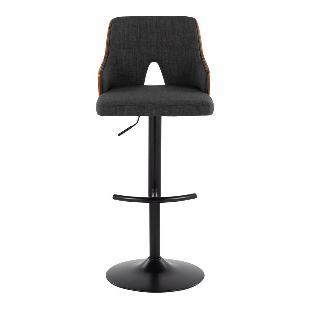 Black Metal, Walnut Wood, Charcoal Fabric Stella Adjustable Barstool - Set of 2. Picture 6