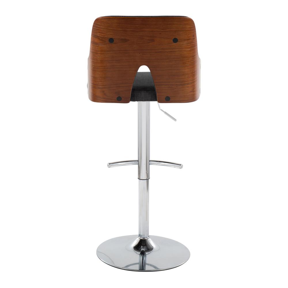 Chrome Metal, Walnut Wood, Charcoal Fabric Stella Adjustable Barstool - Set of 2. Picture 5