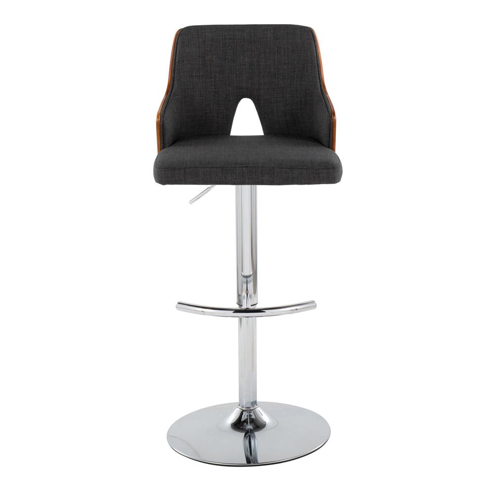 Chrome Metal, Walnut Wood, Charcoal Fabric Stella Adjustable Barstool - Set of 2. Picture 6
