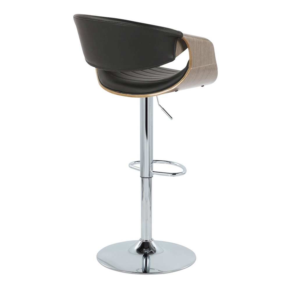 Chrome, Light Grey Wood, Black PU Symphony Adjustable Barstool - Set of 2. Picture 4