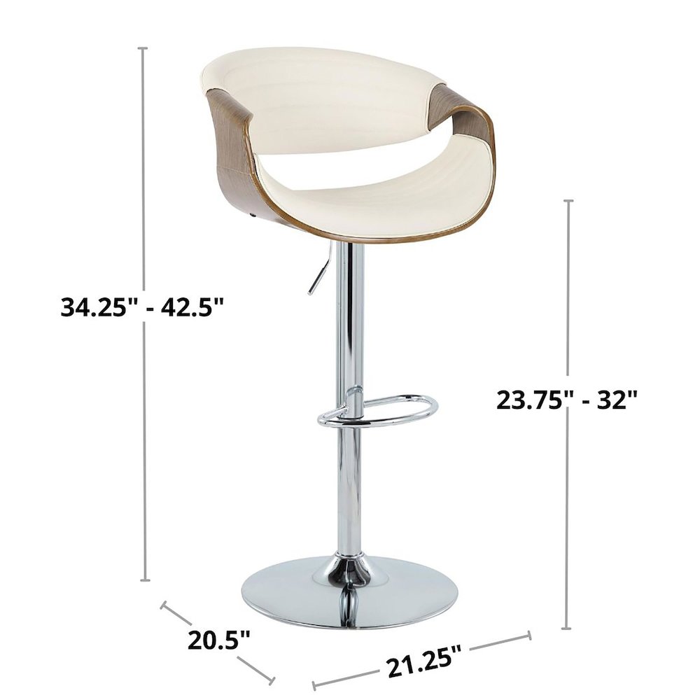 Chrome, Light Grey Wood, Black PU Symphony Adjustable Barstool - Set of 2. Picture 7